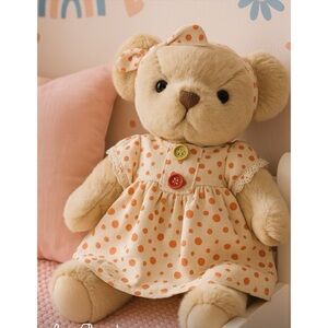 Suepcuddly 5 Way Jointed Teddy Bear Posed 13” Plush Toy In Polka Dot Dress